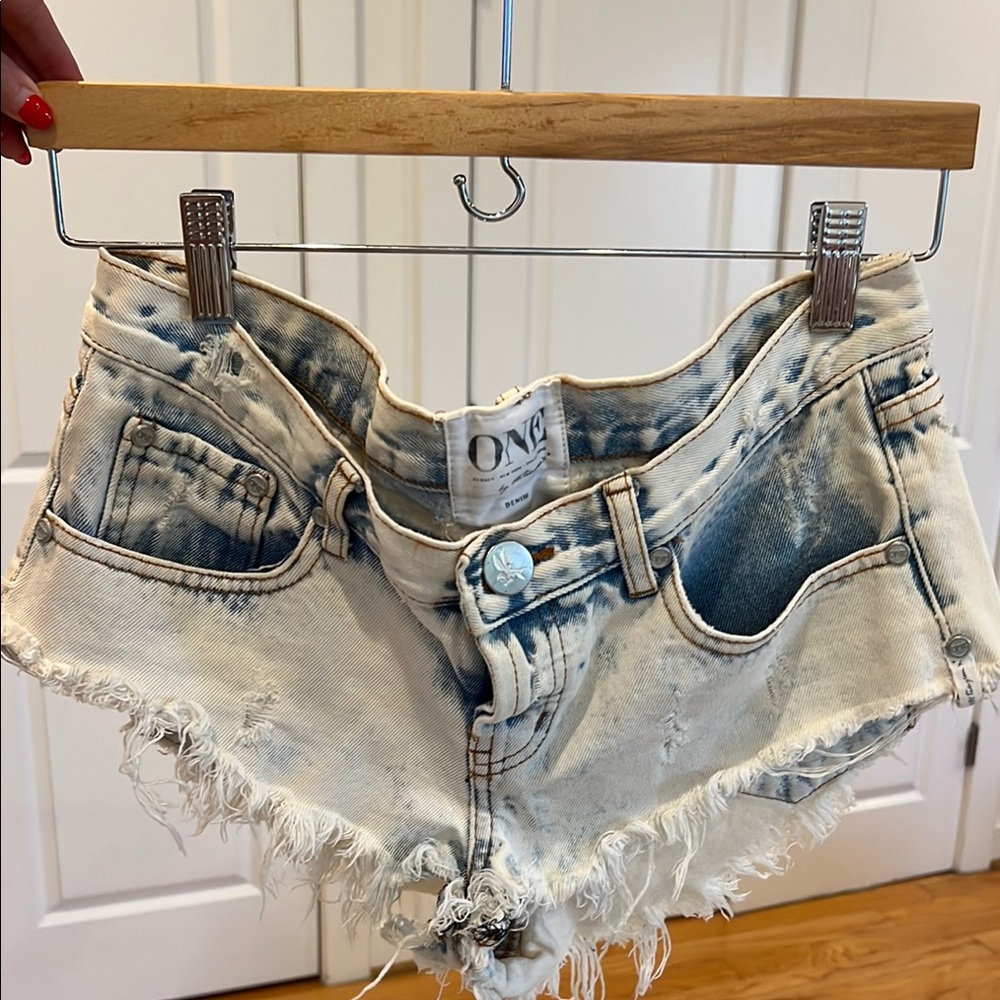 One Teaspoon Blue Distressed Jean Shorty Short